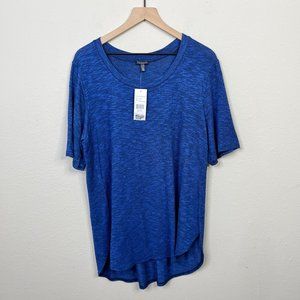 Hannah Women's Blue Short Sleeve Split Hem Shirt Size XL NWT Crew Neck